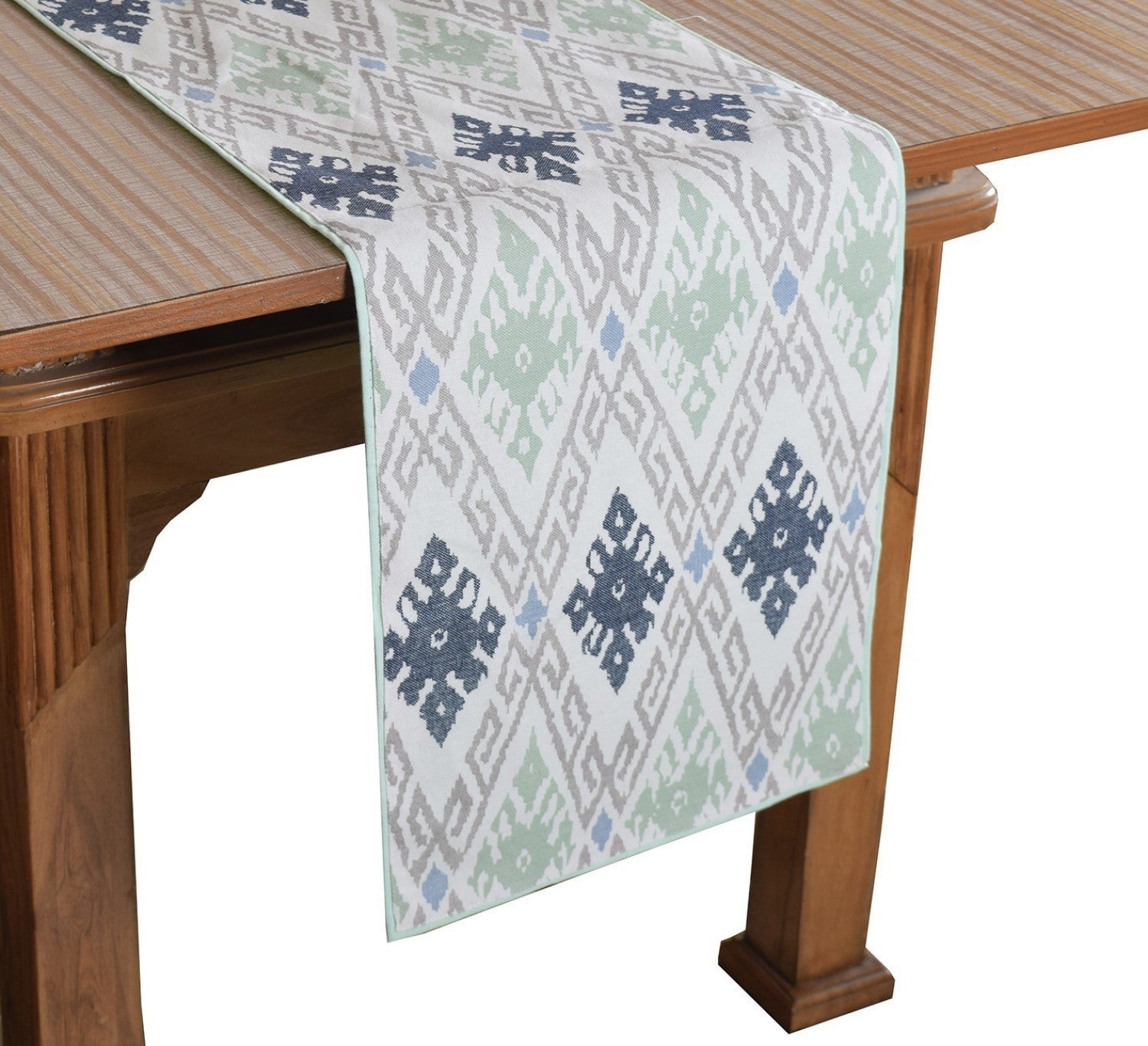 BILBERRY Furnishing By Preeti Grover White, Green 101.6 cm Table Runner (Cotton)