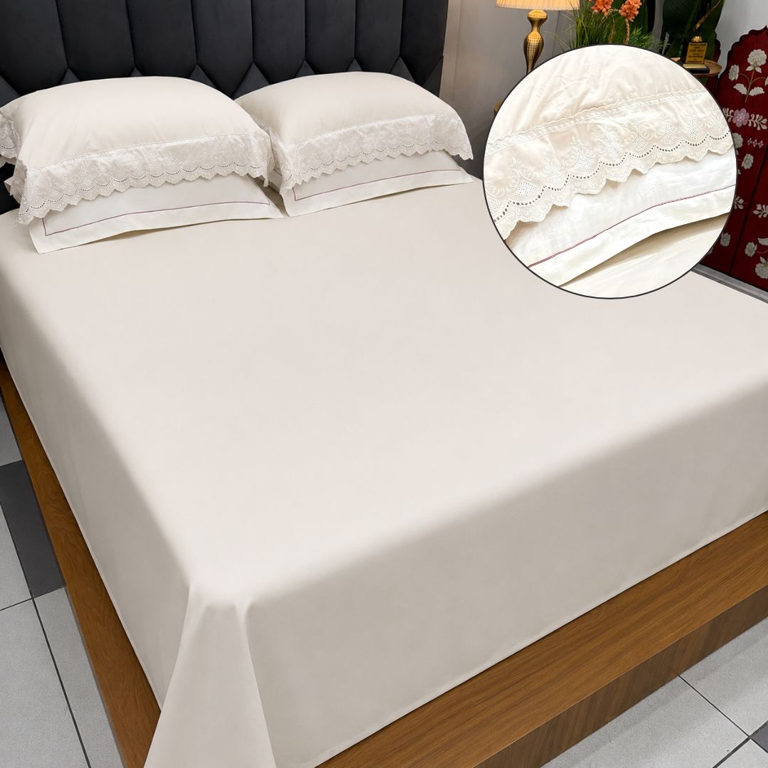 Turkish-Style & Chikankari-Inspired Lace Bedsheet Set