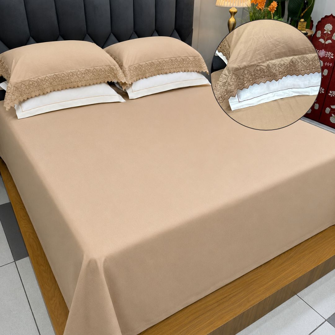 Turkish-Style & Chikankari-Inspired Lace Bedsheet Set
