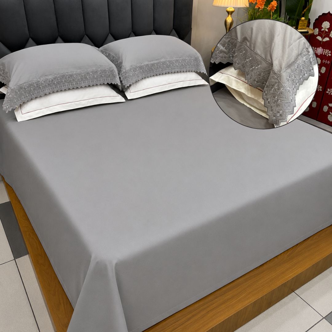 Turkish-Style & Chikankari-Inspired Lace Bedsheet Set