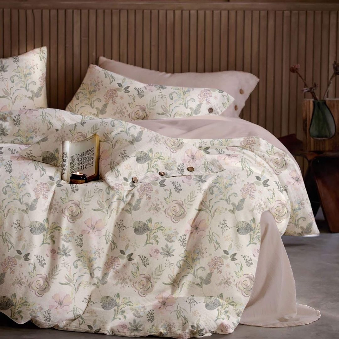 French Toile Inspired King Size Bedsheet – Earthy Neutral Collection