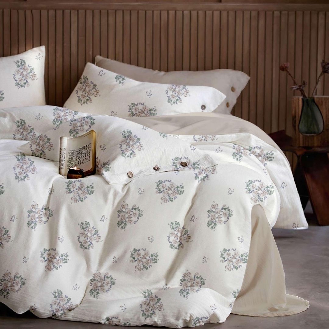 French Toile Inspired King Size Bedsheet – Earthy Neutral Collection