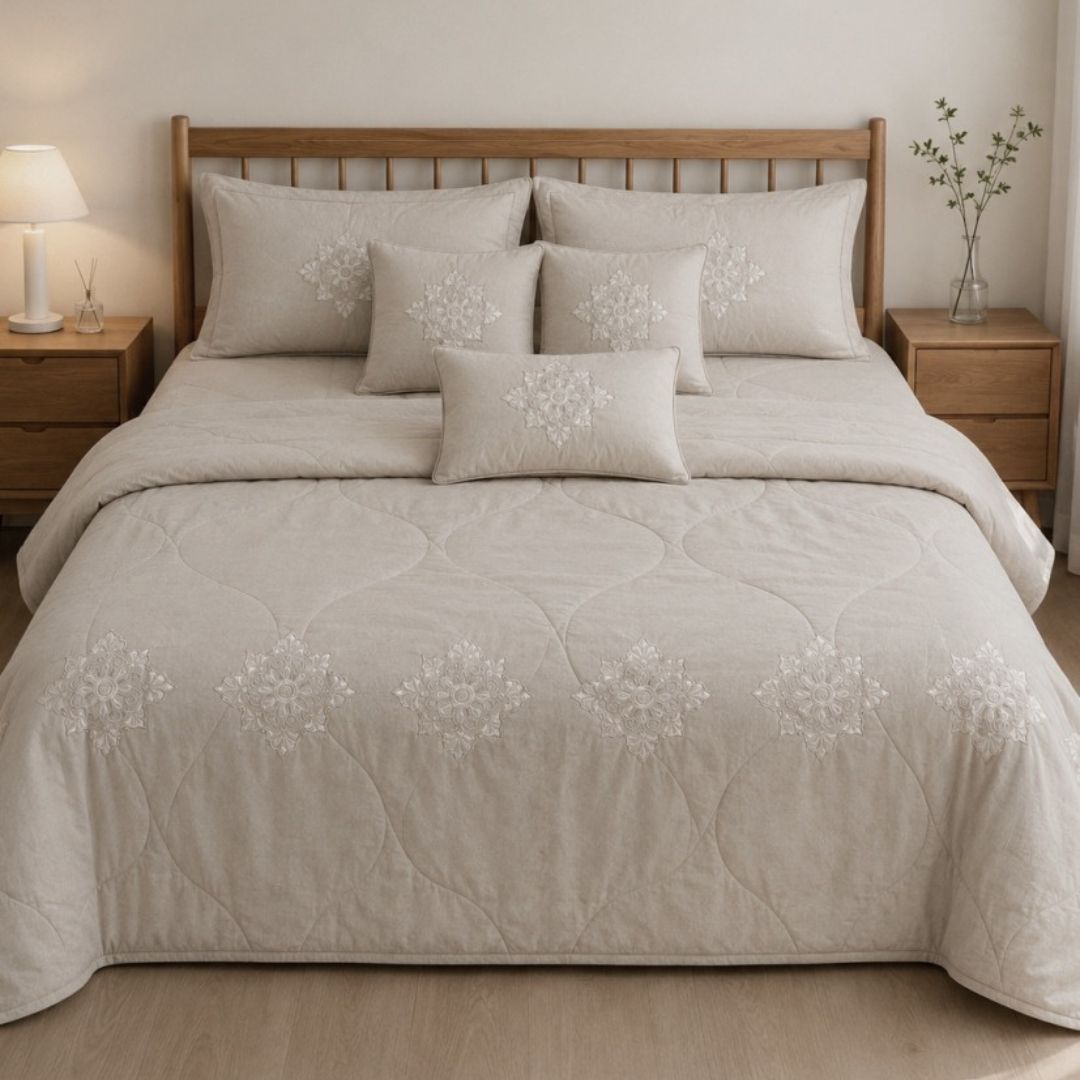 Embroidered Full 7 PCS Bedding Set with AC Comforter