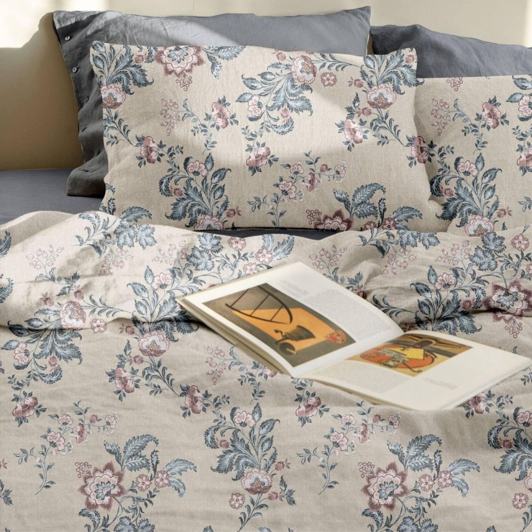 French Toile Inspired King Size Bedsheet – Earthy Neutral Collection