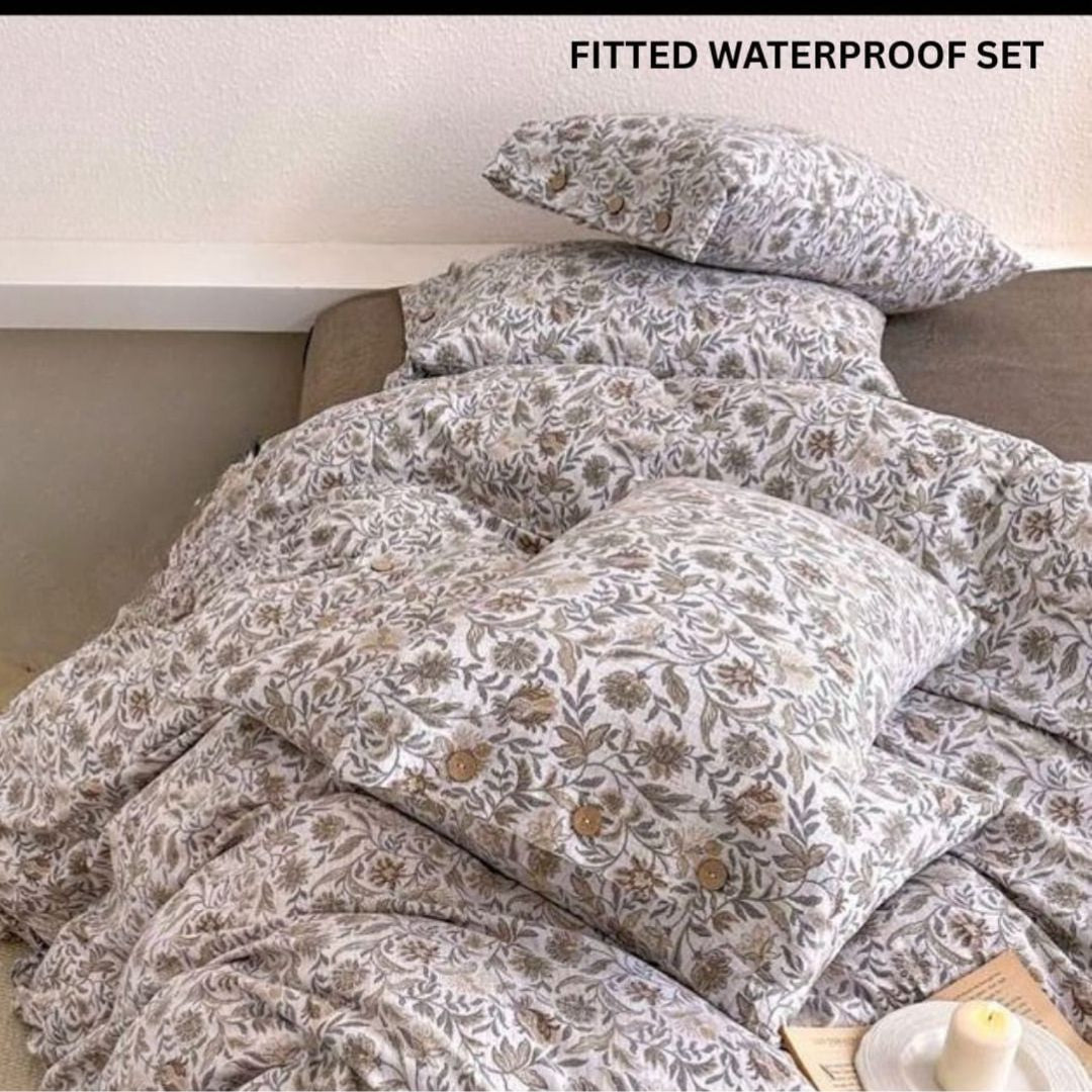 3-in-1 King Size Fitted Waterproof Mattress Protector Bedsheet Set