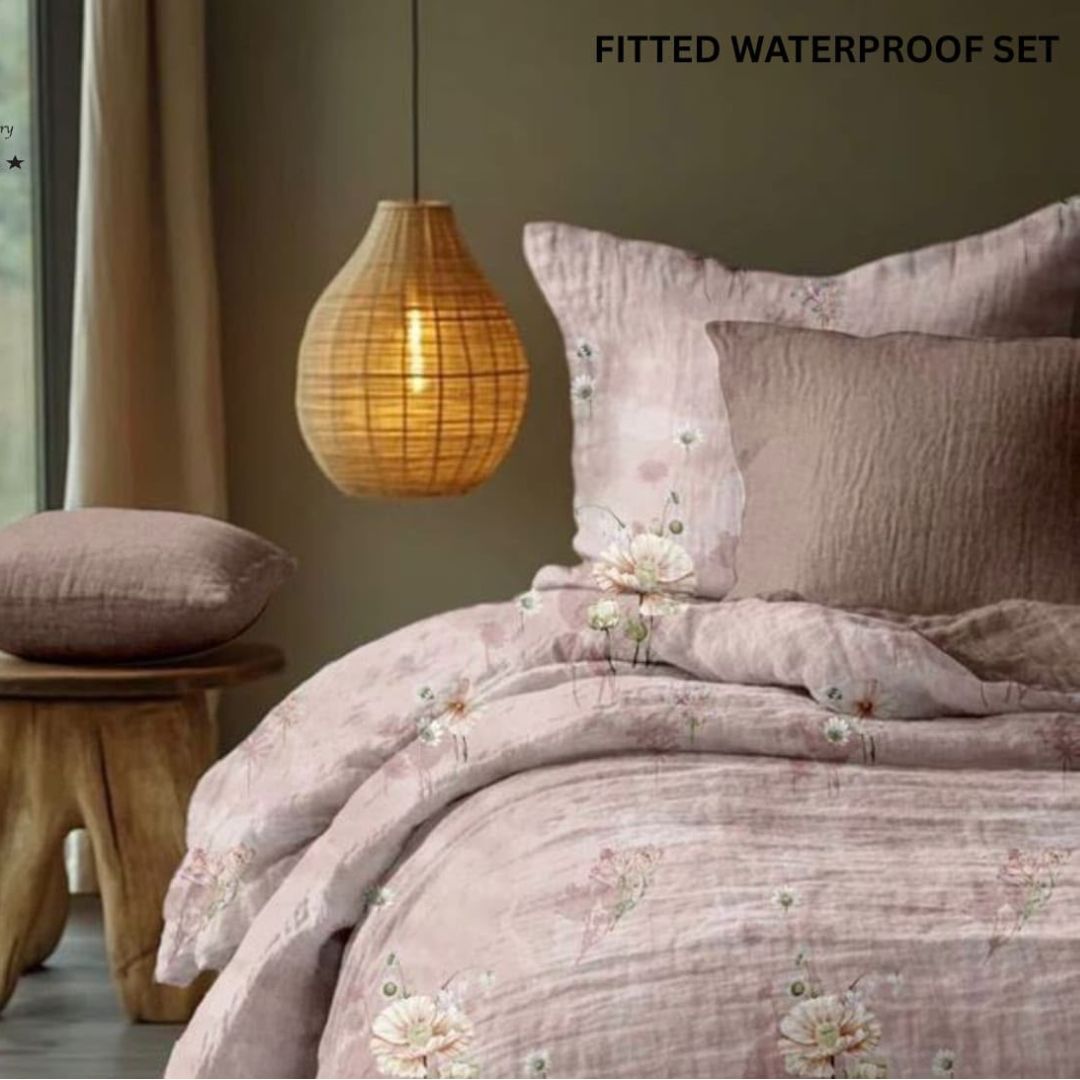 3-in-1 King Size Fitted Waterproof Mattress Protector Bedsheet Set