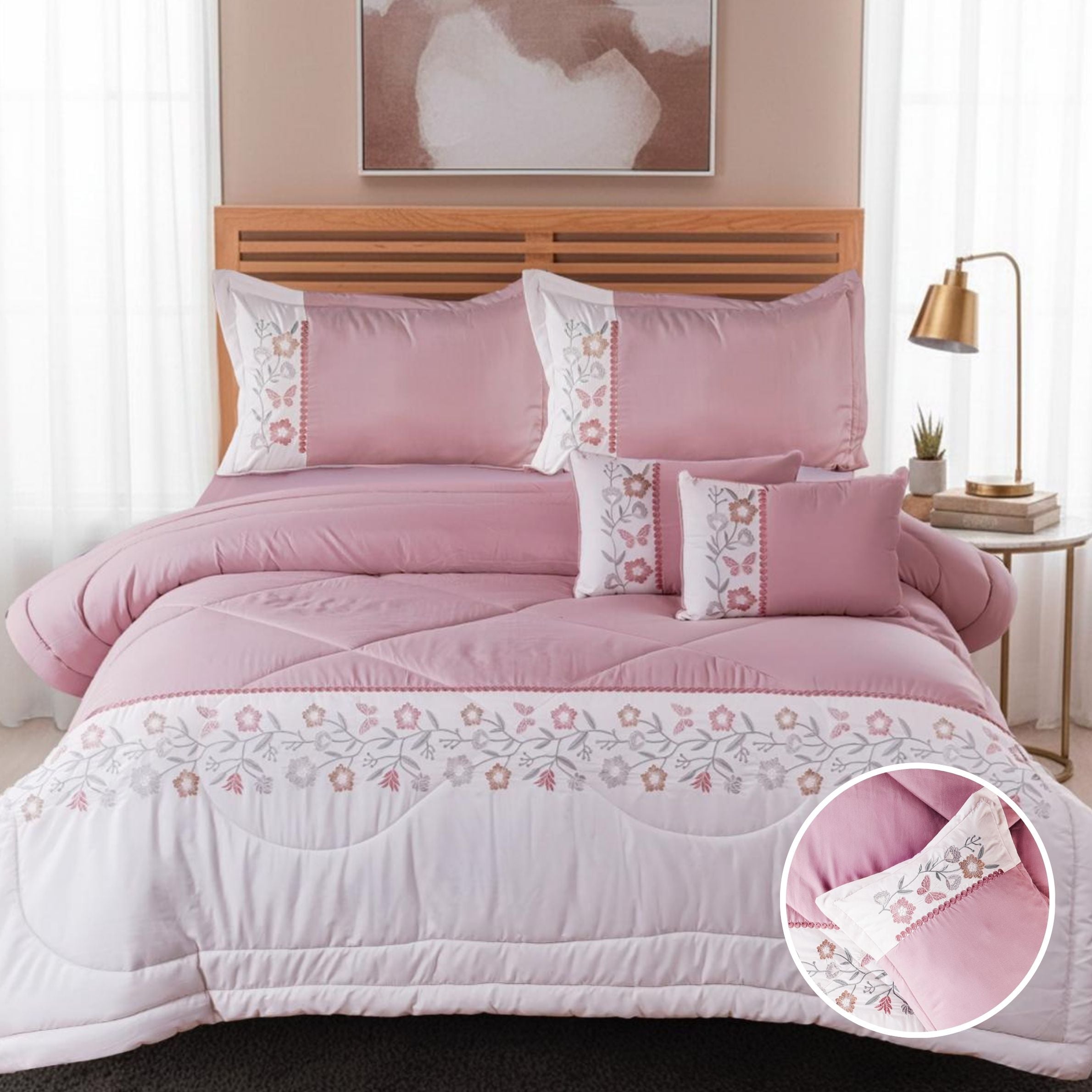 Premium 6-Piece Embroidered Comforter Set – King Size