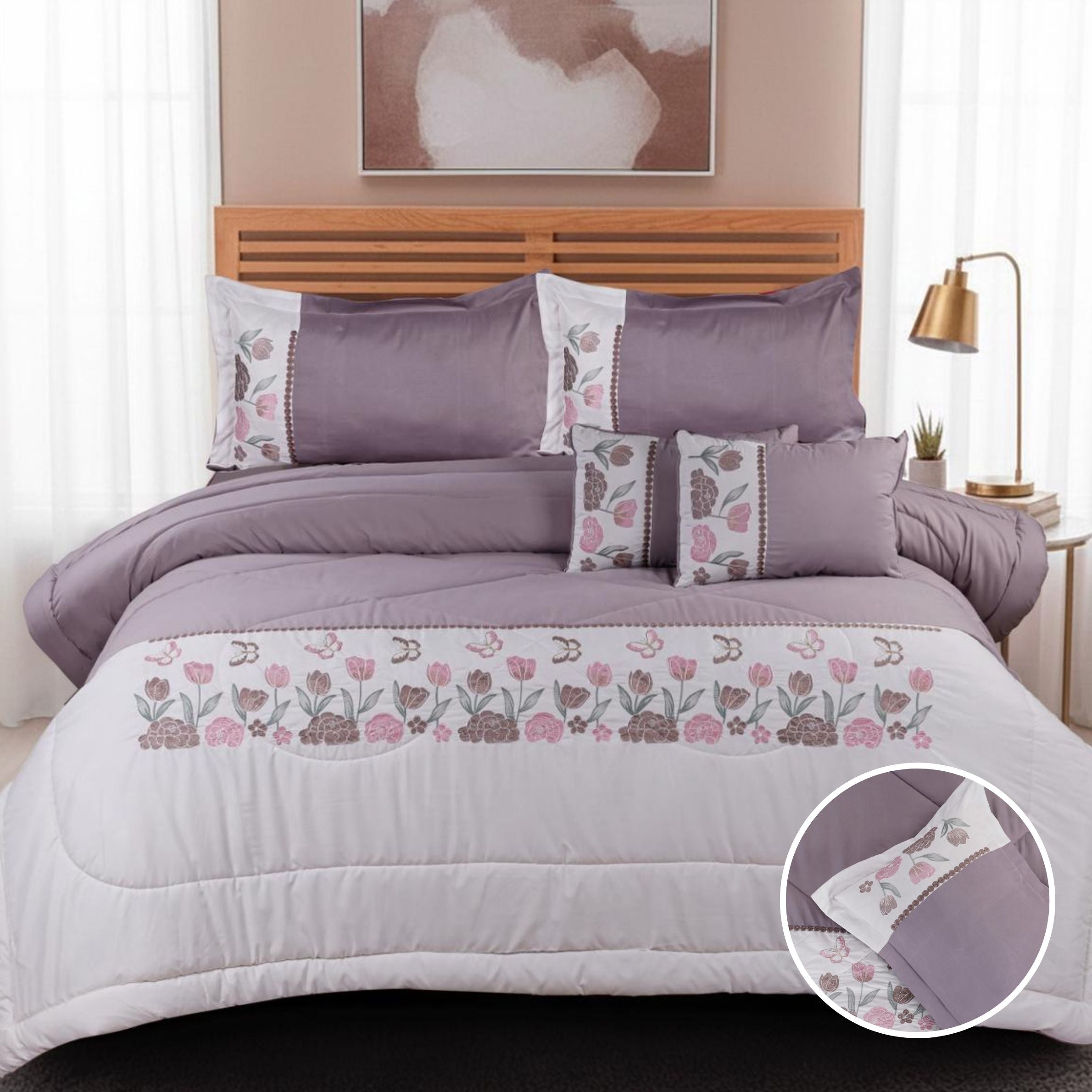 Premium 6-Piece Embroidered Comforter Set – King Size