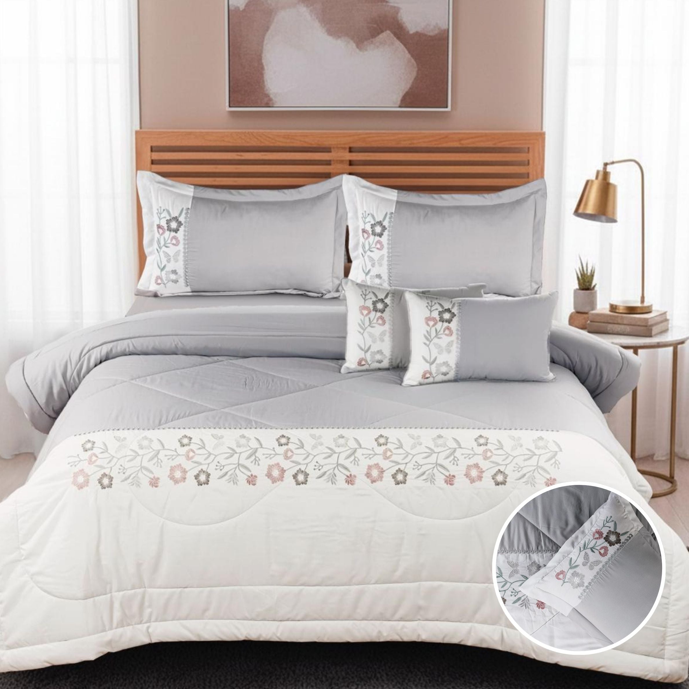 Premium 6-Piece Embroidered Comforter Set – King Size