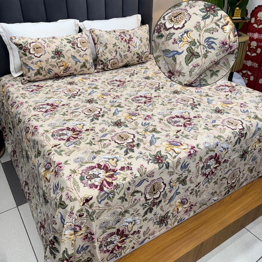 Vintage Floral Prints King Size Bedsheet Set
