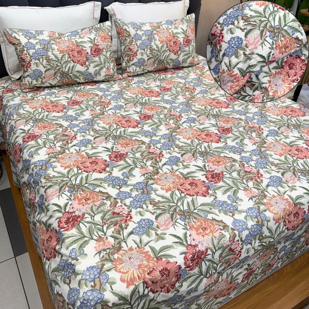 Vintage Floral Prints King Size Bedsheet Set