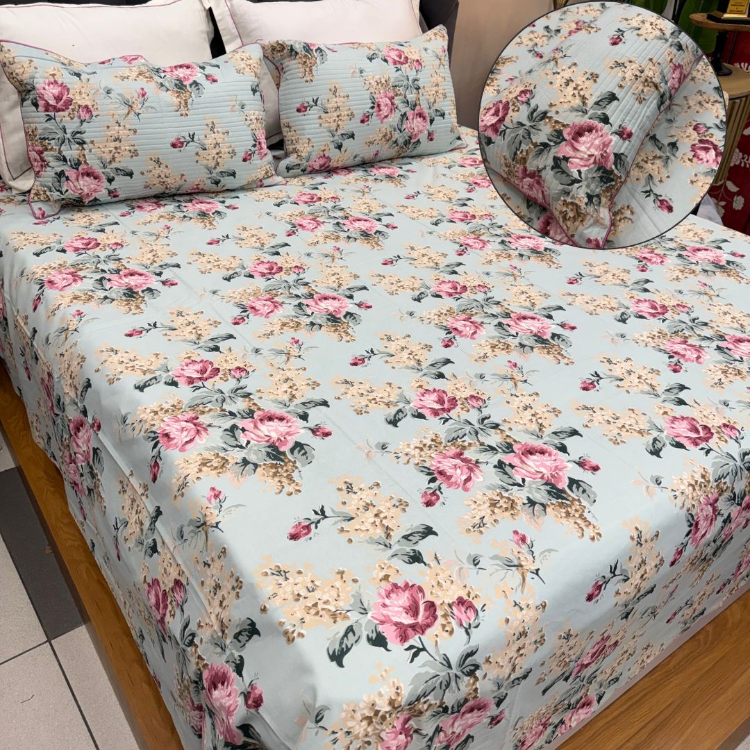 Vintage Floral Prints King Size Bedsheet Set
