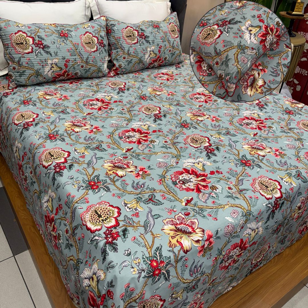 Vintage Floral Prints King Size Bedsheet Set
