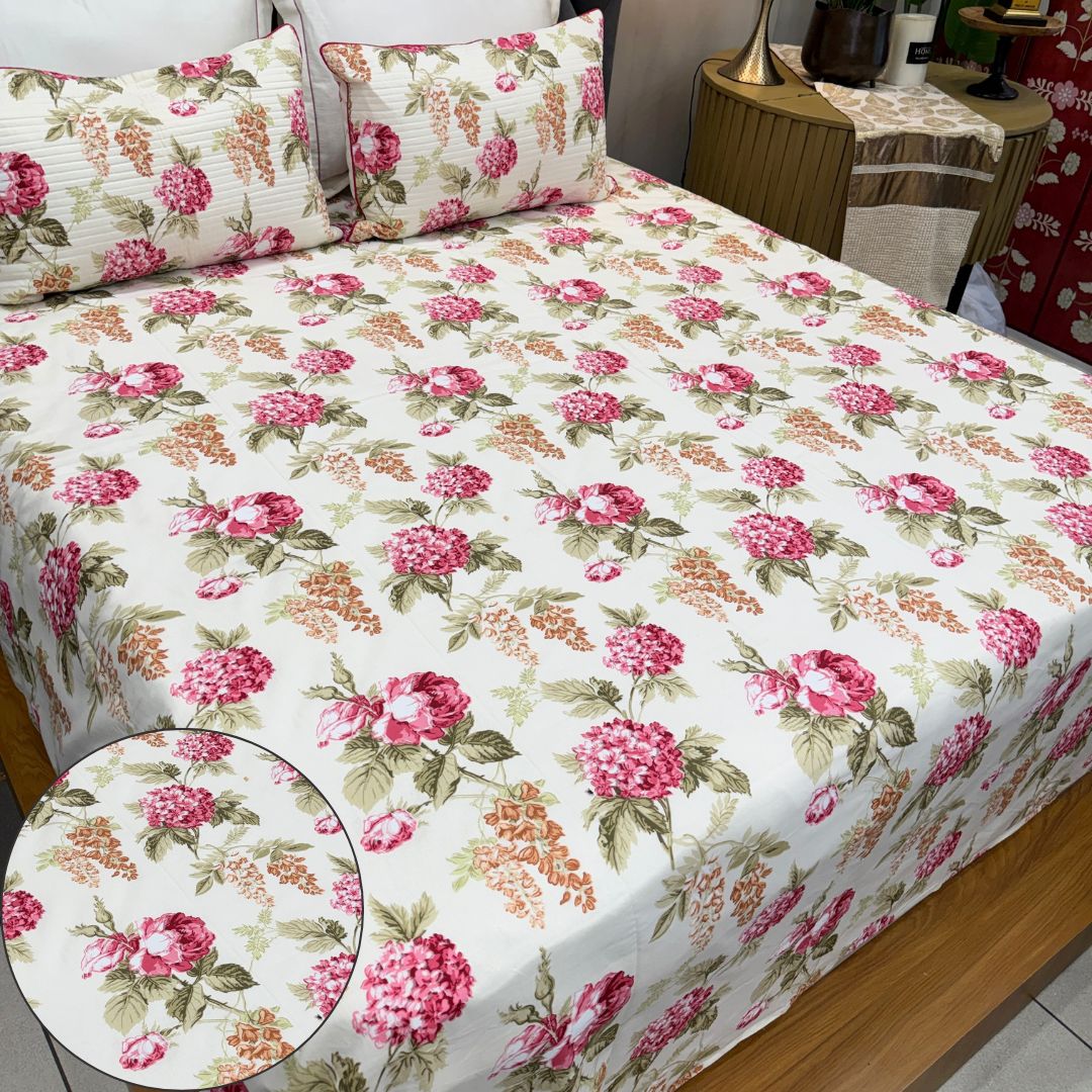 Vintage Floral Prints King Size Bedsheet Set