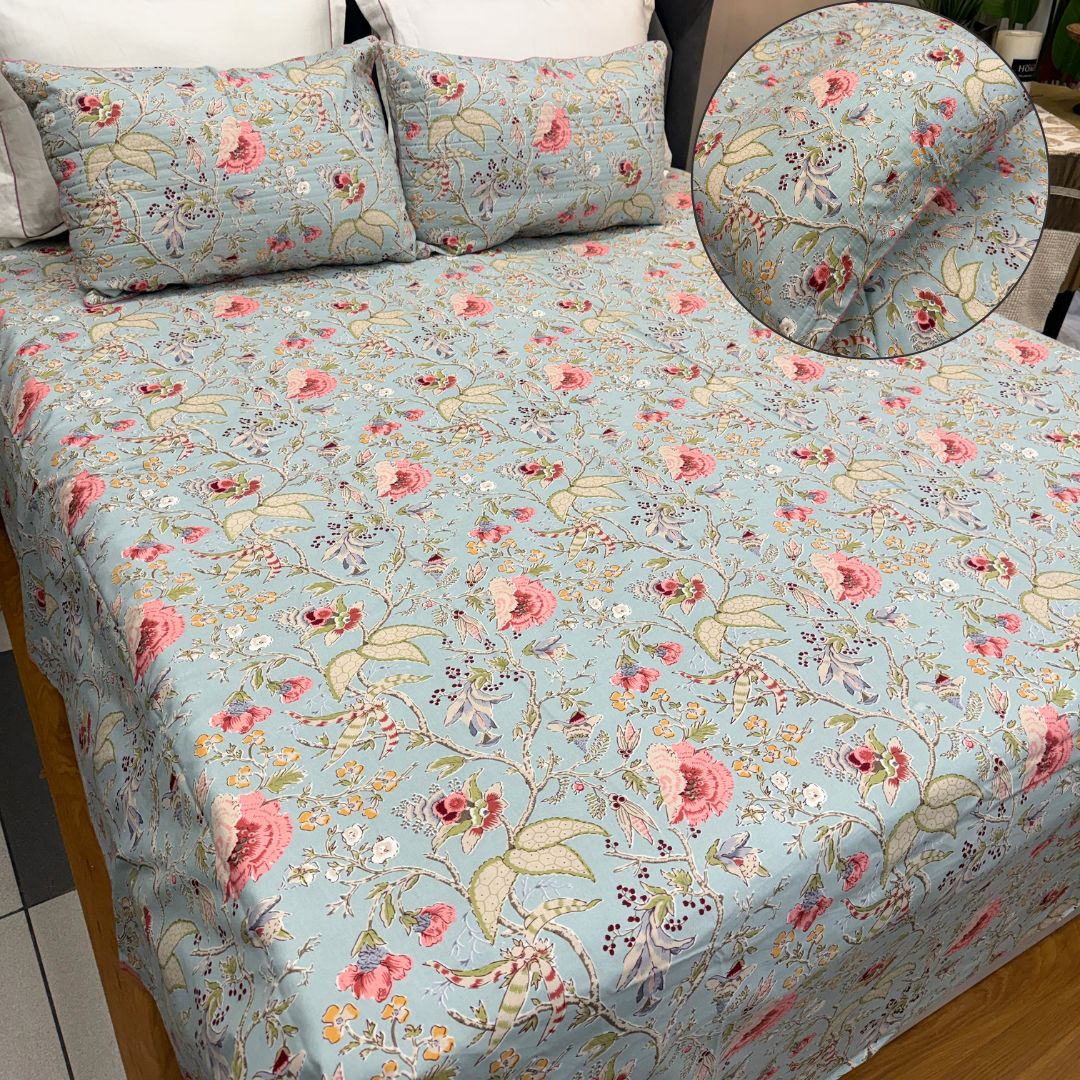 Vintage Floral Prints King Size Bedsheet Set
