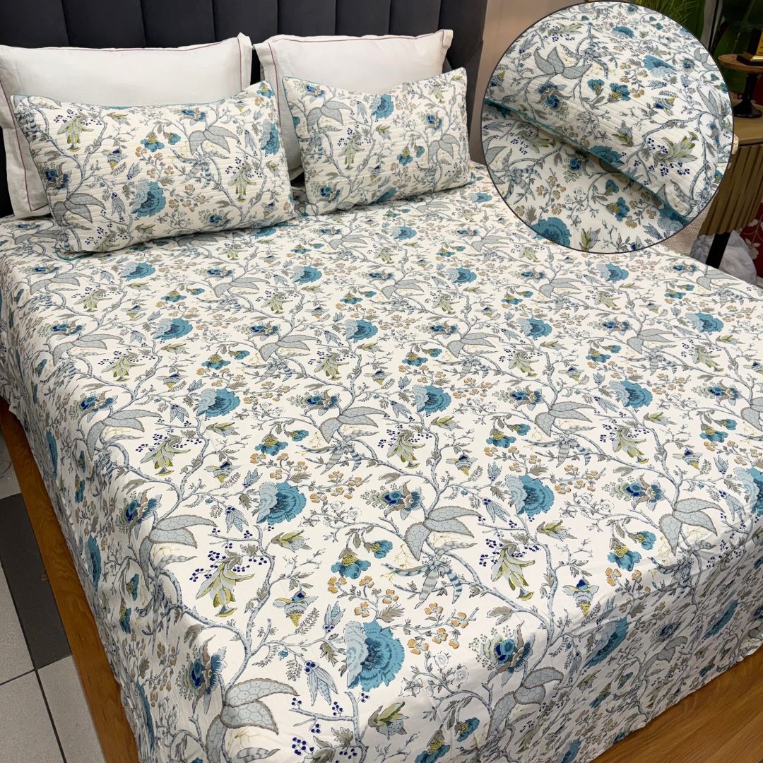 Vintage Floral Prints King Size Bedsheet Set