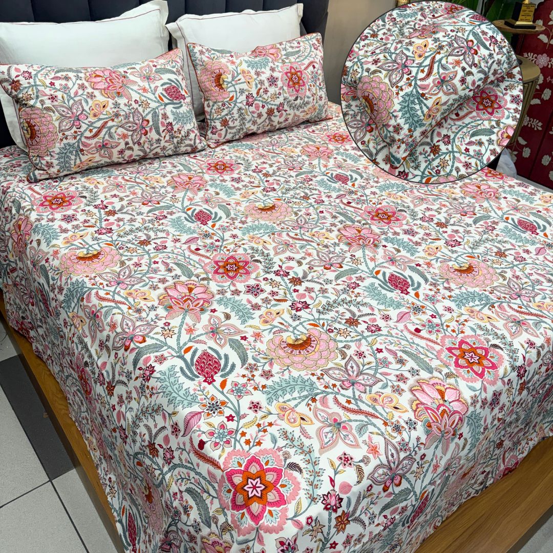 Vintage Floral Prints King Size Bedsheet Set