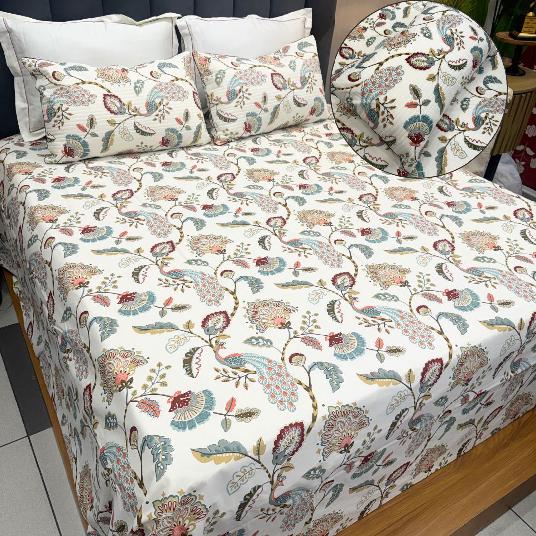 Vintage Floral Prints King Size Bedsheet Set