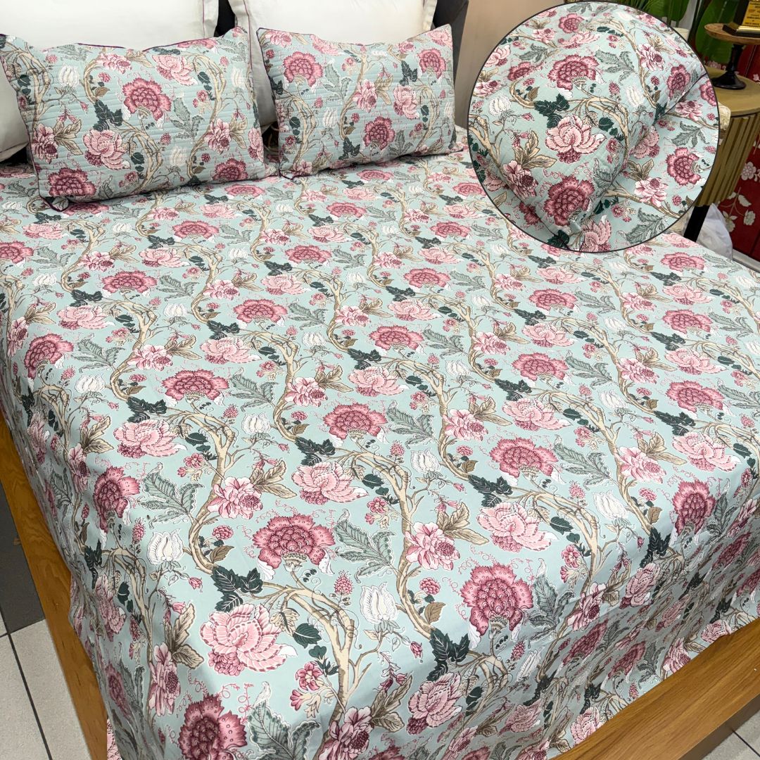 Vintage Floral Prints King Size Bedsheet Set