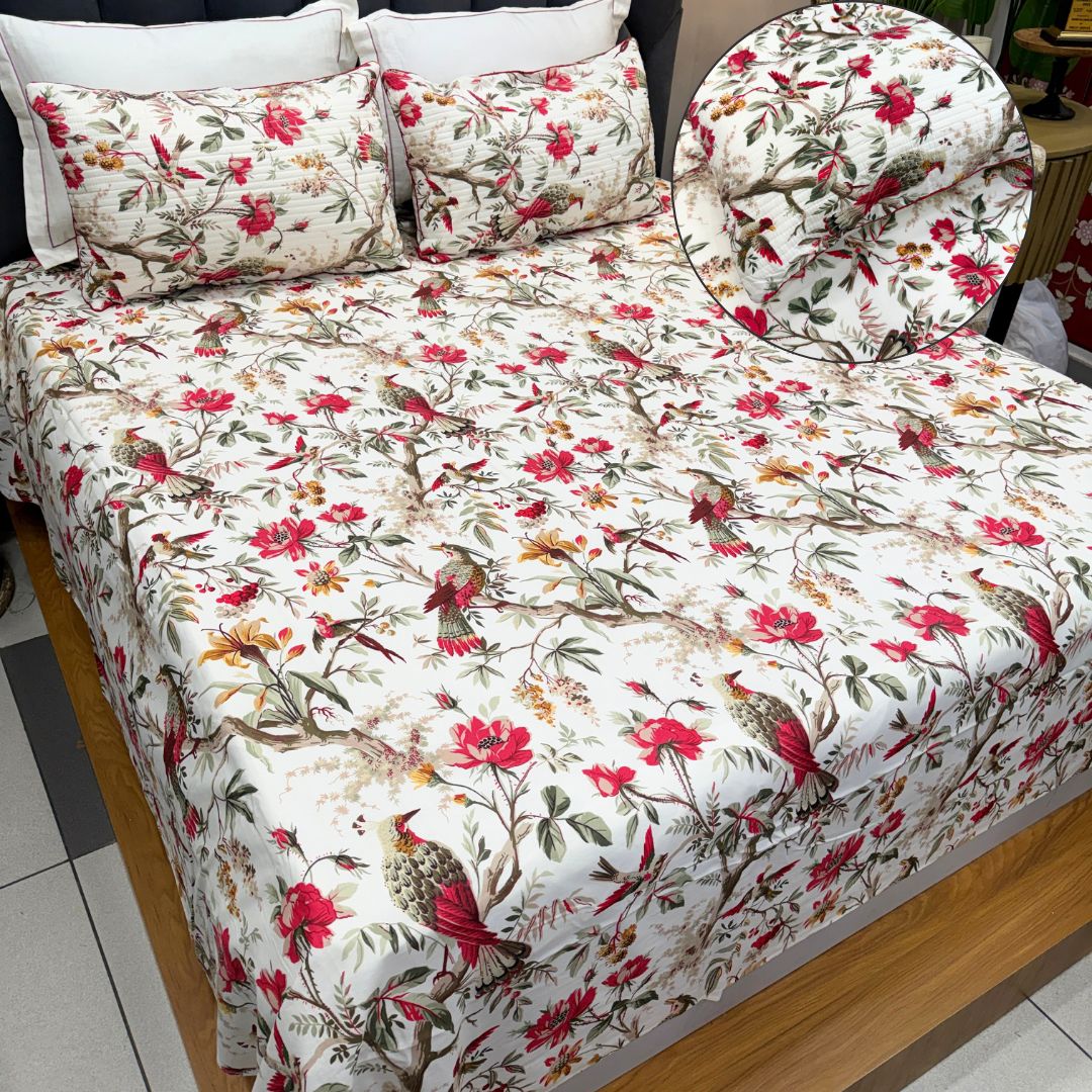 Vintage Floral Prints King Size Bedsheet Set