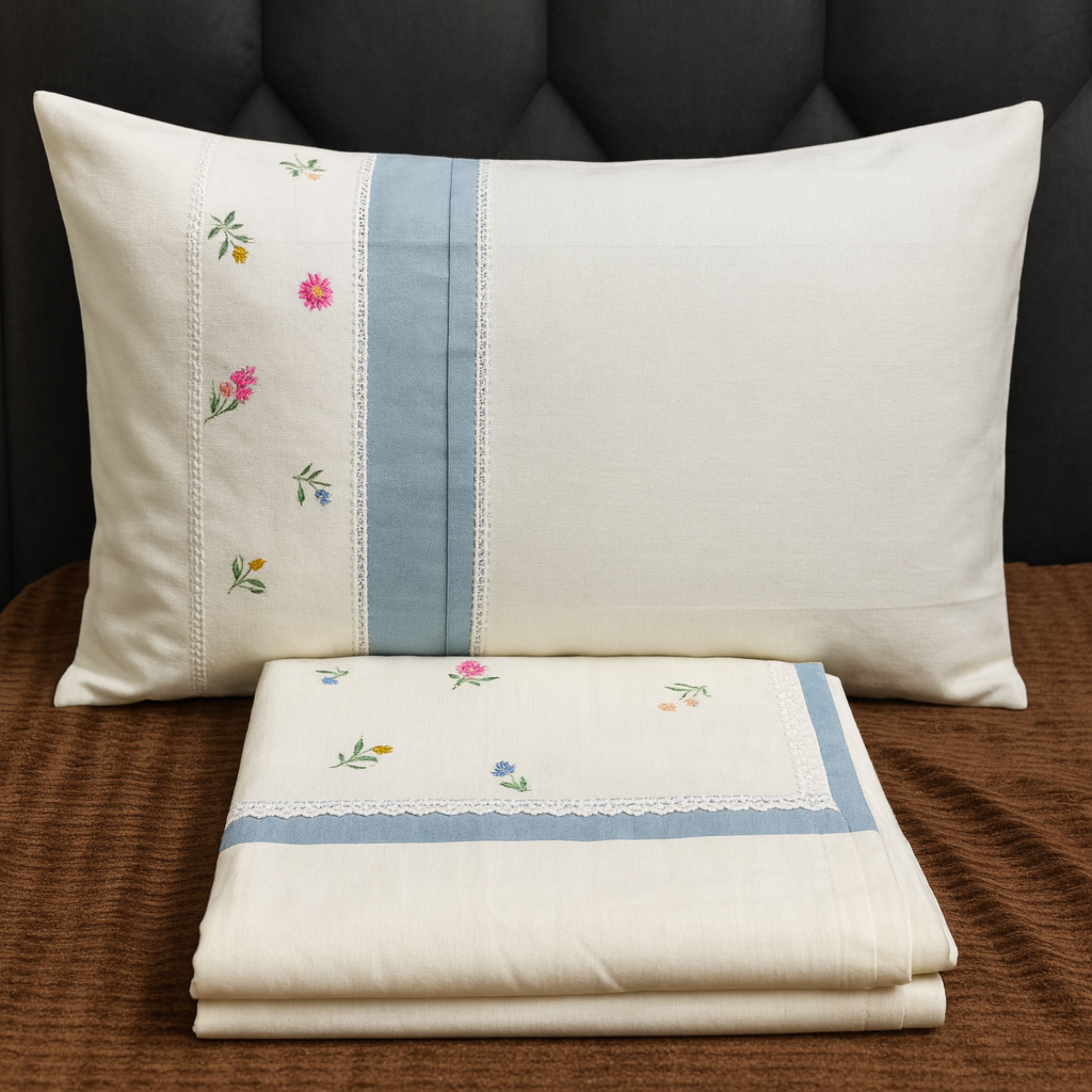 Slub Cotton Embroidered Minimalistic Bedcovers