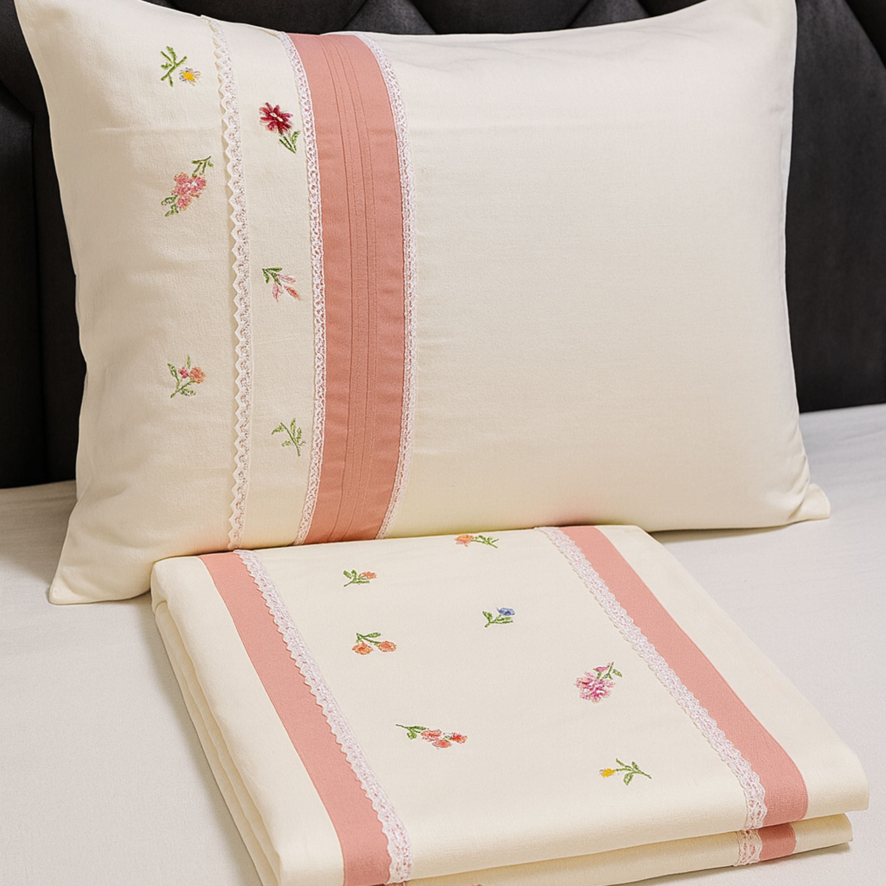 Slub Cotton Embroidered Minimalistic Bedcovers