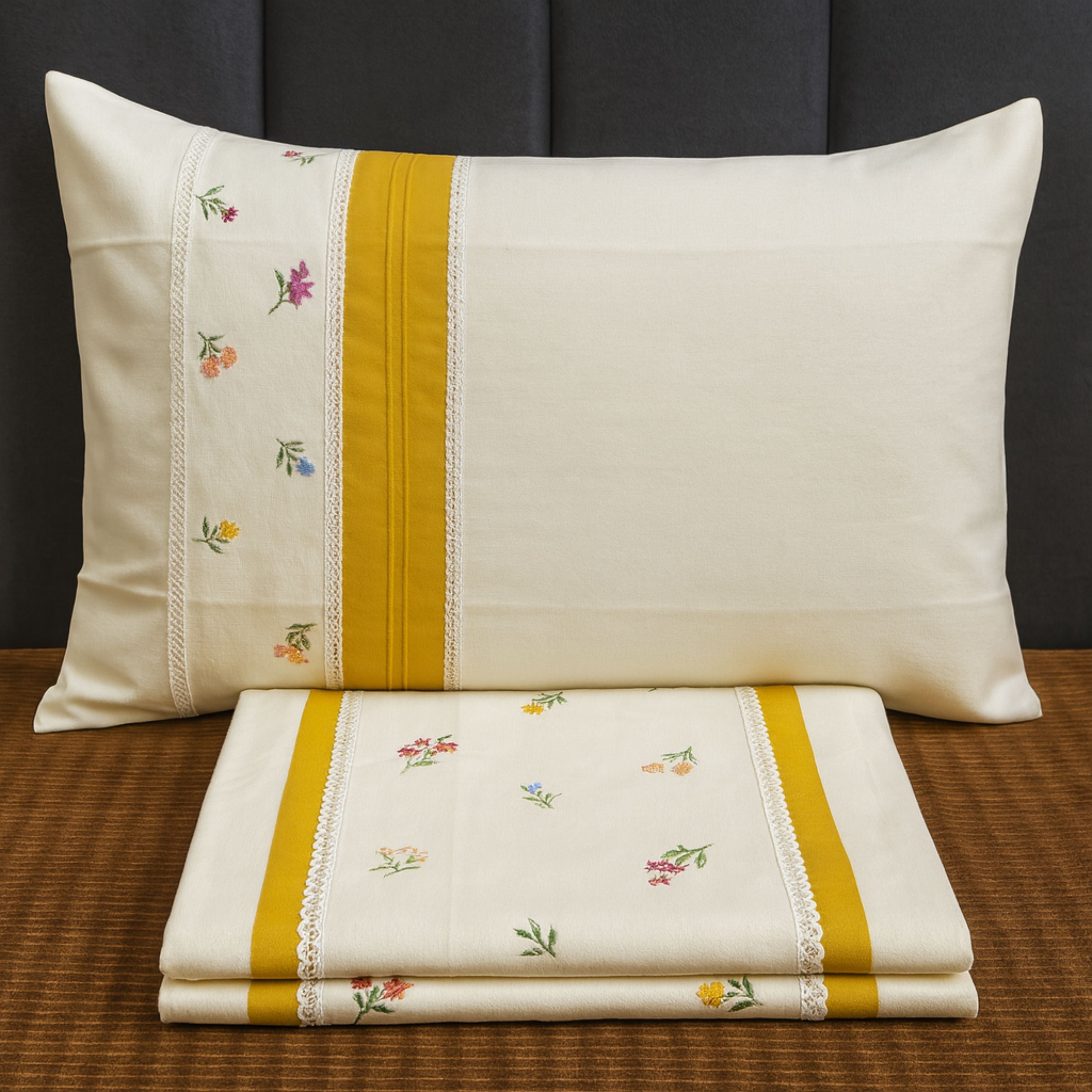 Slub Cotton Embroidered Minimalistic Bedcovers