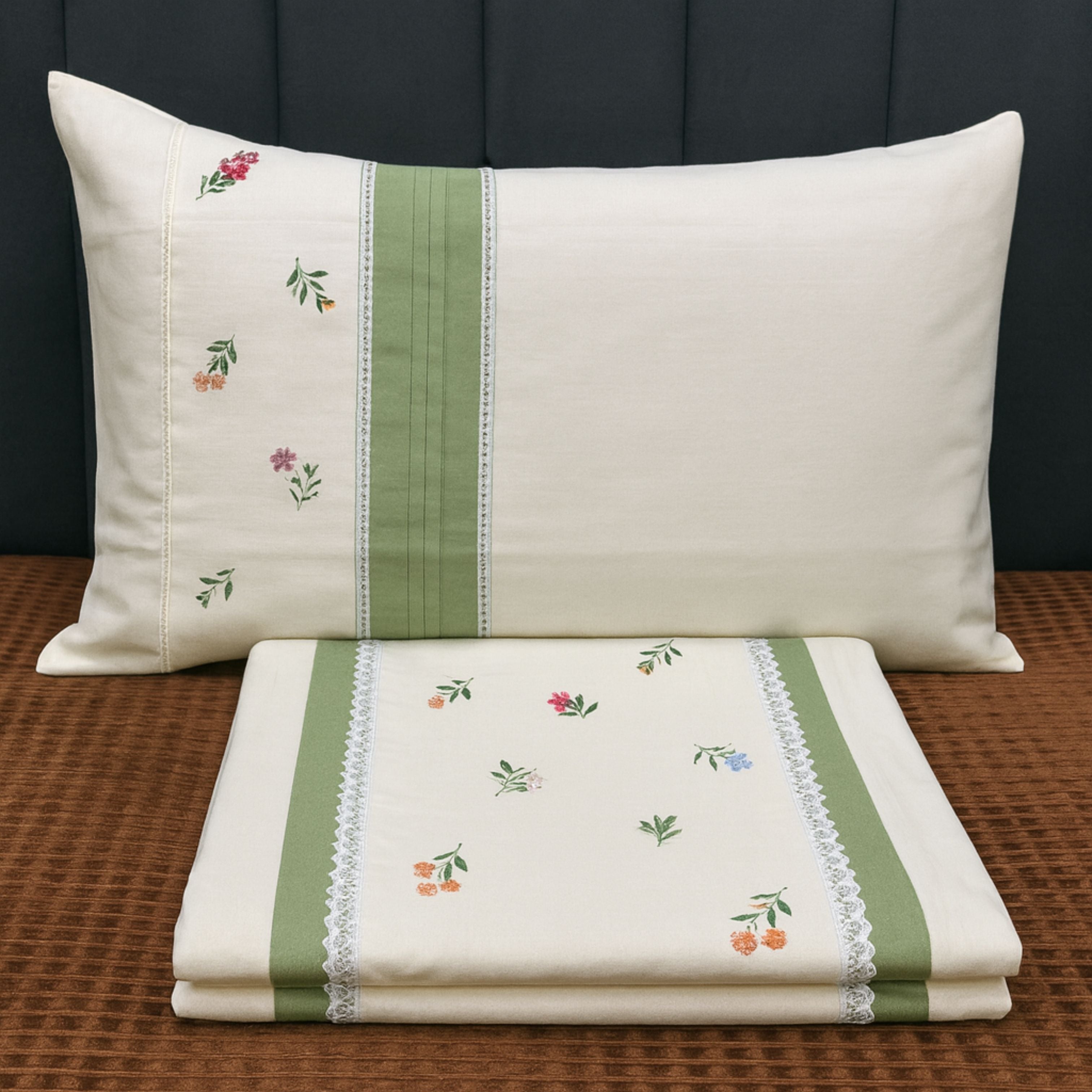 Slub Cotton Embroidered Minimalistic Bedcovers