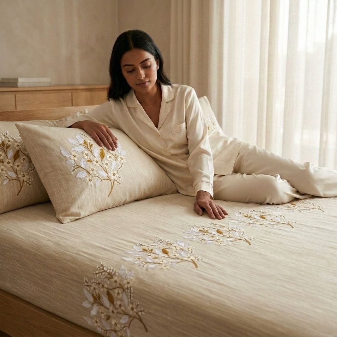 Premium Embroidered King Size Bedsheet Set