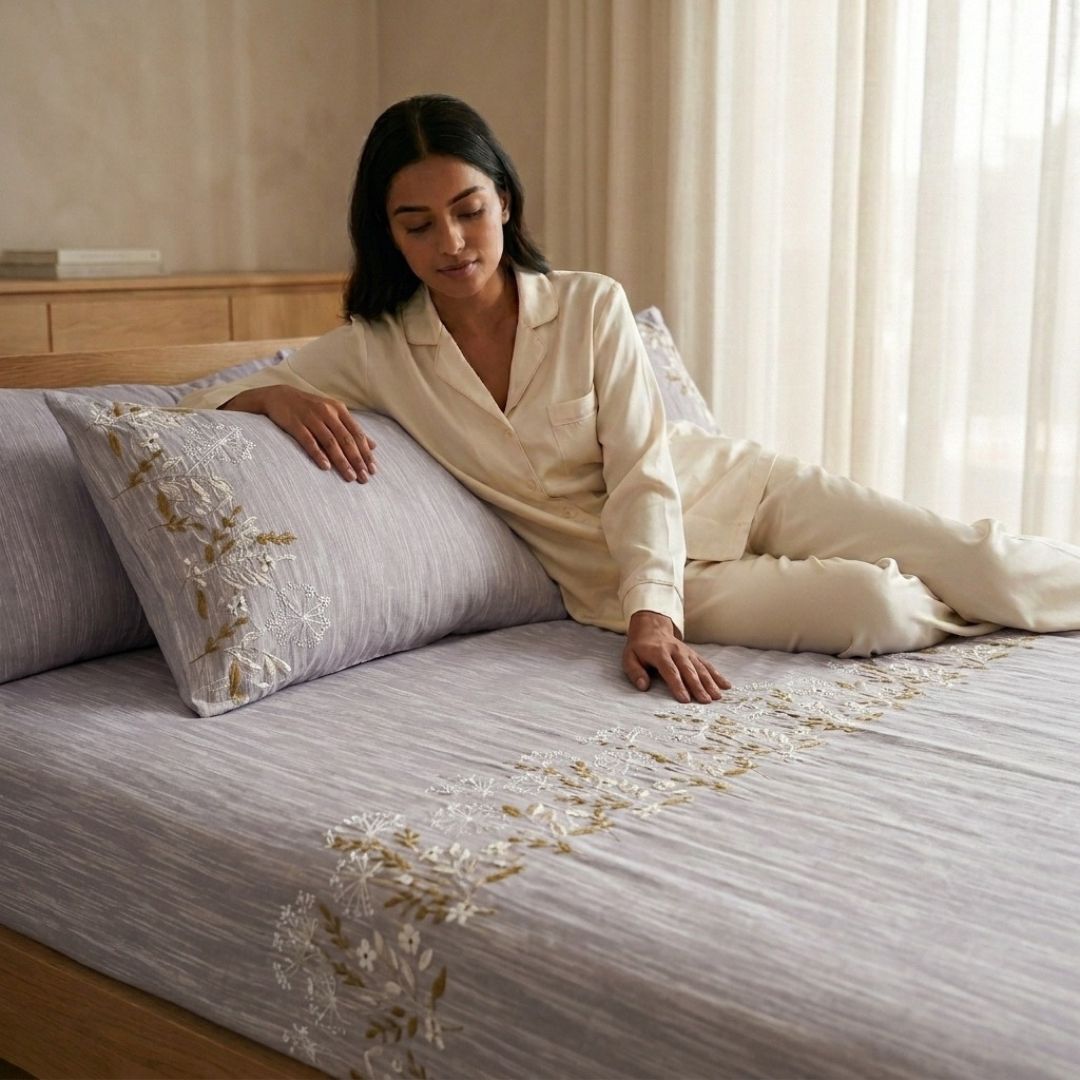 Premium Embroidered King Size Bedsheet Set