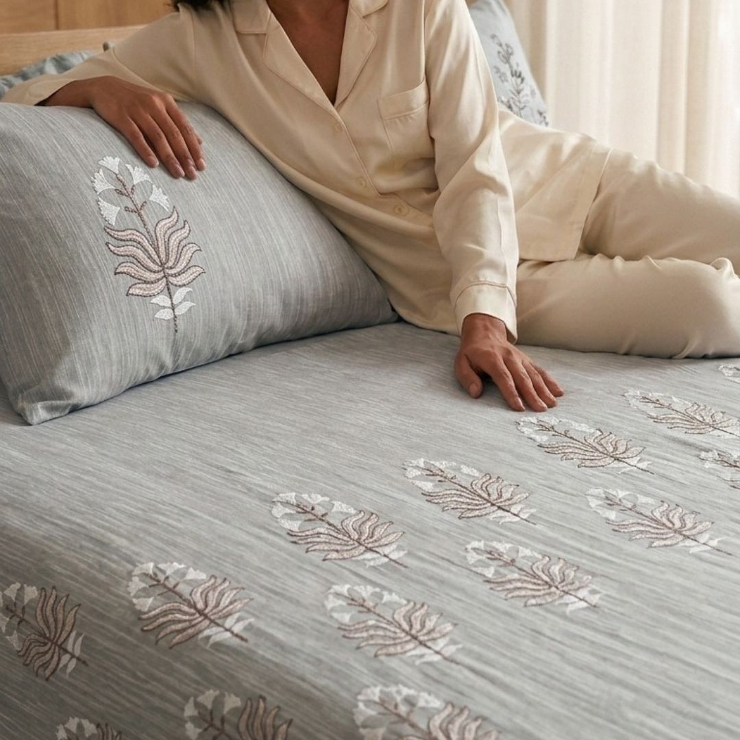 Premium Embroidered King Size Bedsheet Set
