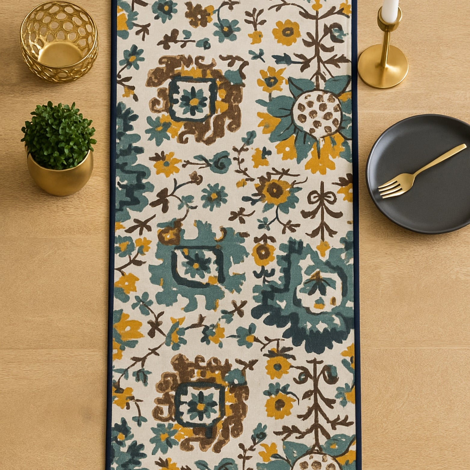 Printed Anti Skid Table Runner for Dining / Center Table Suitable for 4 Seater & 6 Seater