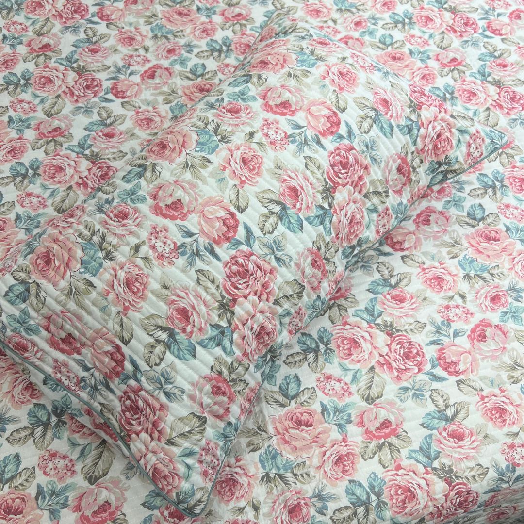 Handmade Quilted Vintage Floral Pure Cotton Bedcover Set