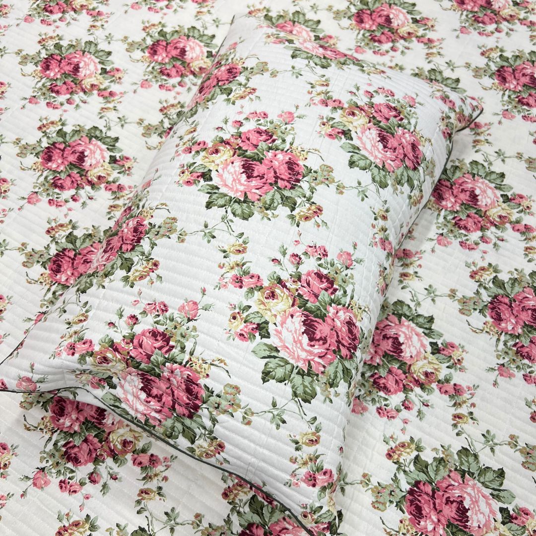 Handmade Quilted Vintage Floral Pure Cotton Bedcover Set