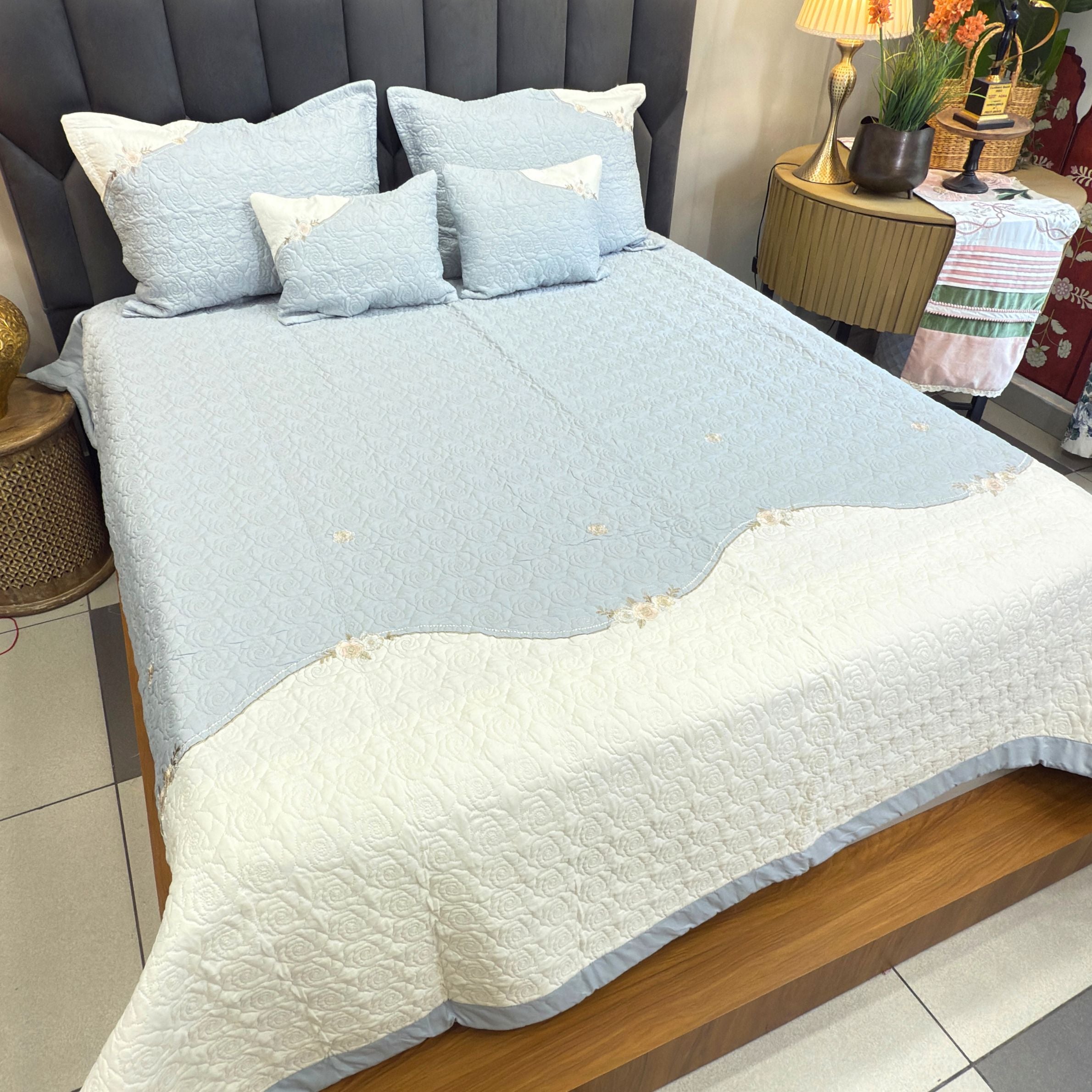 Luxury Quilted  King Size Embroidery Bedcover
