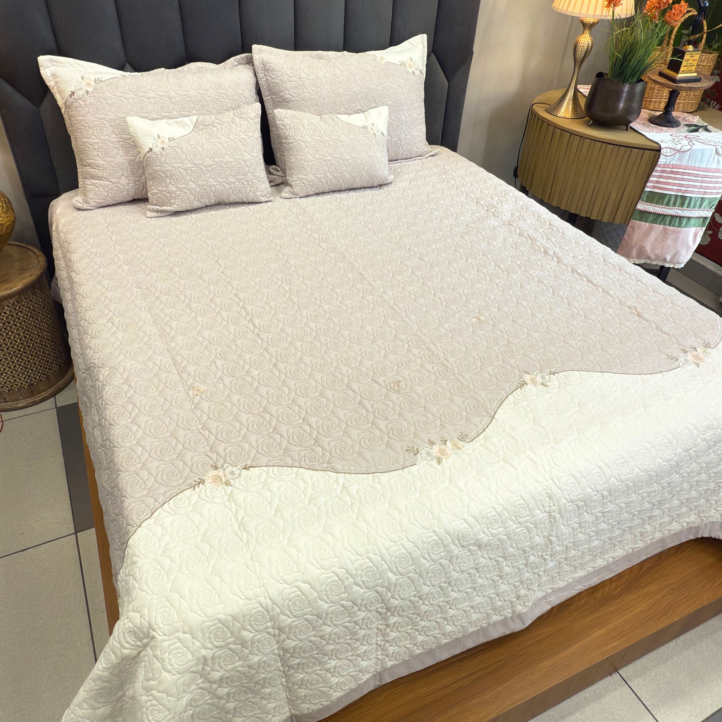 Luxury Quilted  King Size Embroidery Bedcover