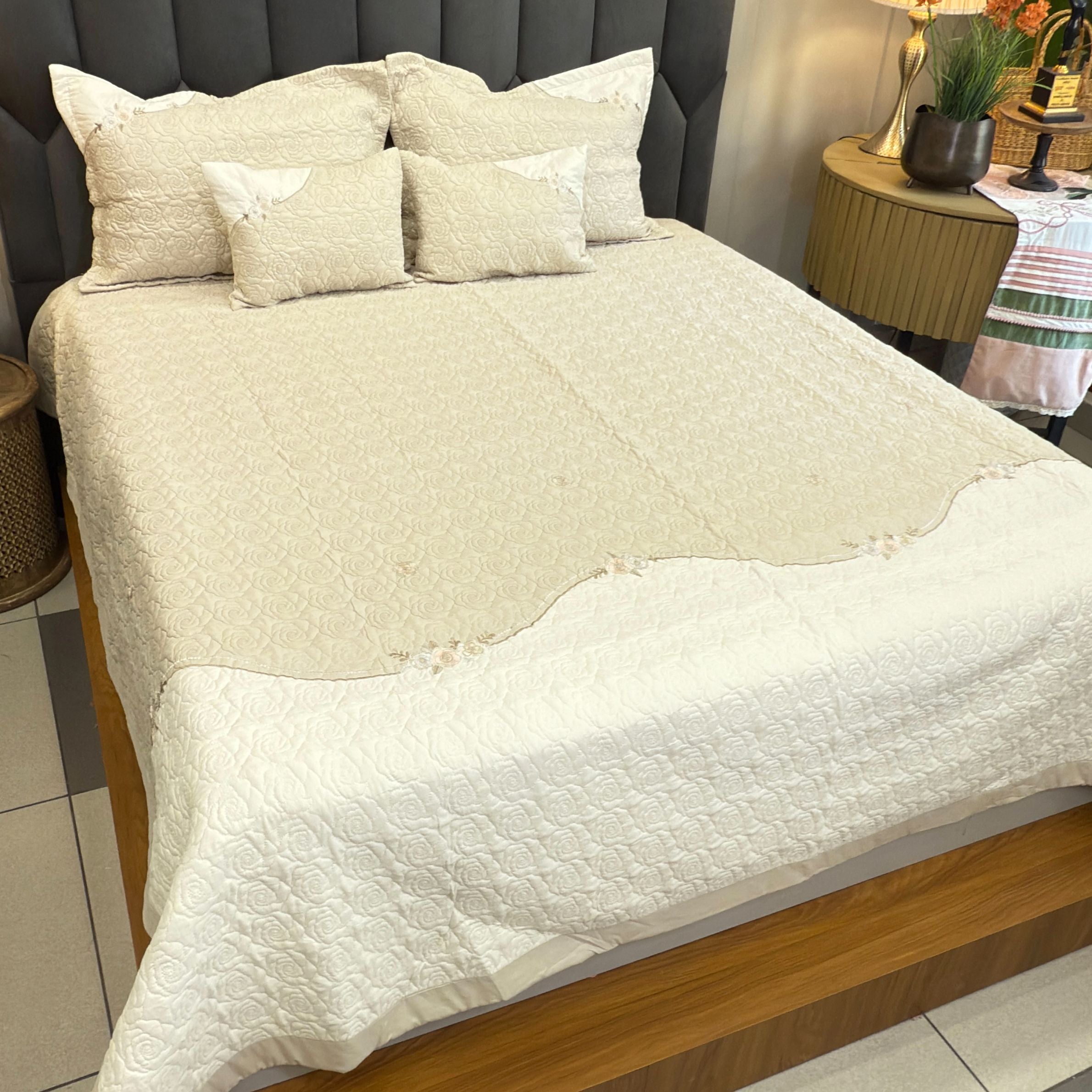 Luxury Quilted  King Size Embroidery Bedcover