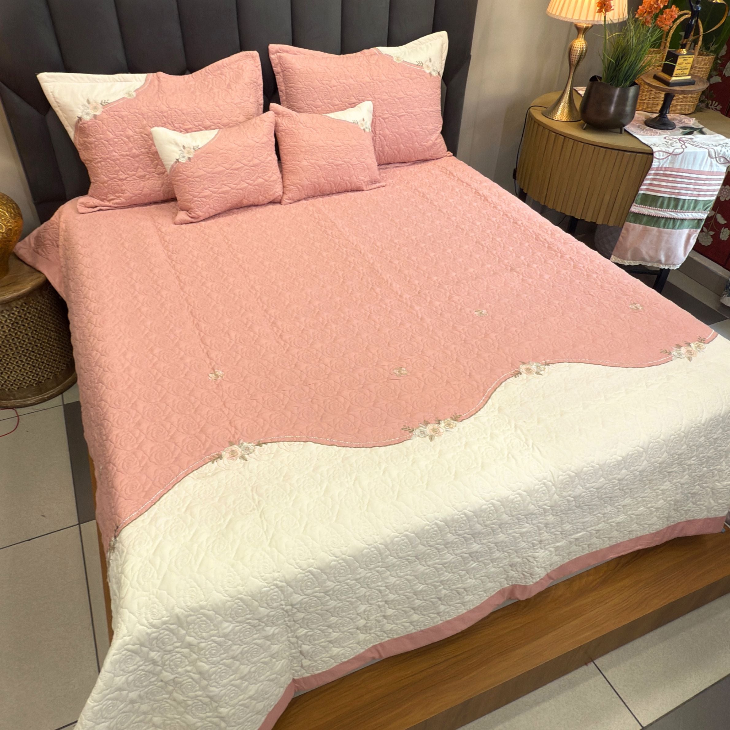 Luxury Quilted  King Size Embroidery Bedcover