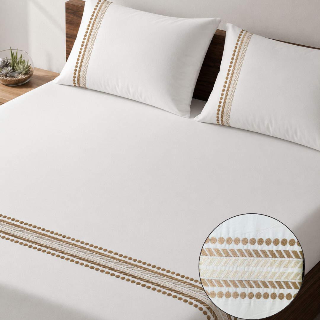 300TC Black & White Embroidered Bedsheet Set