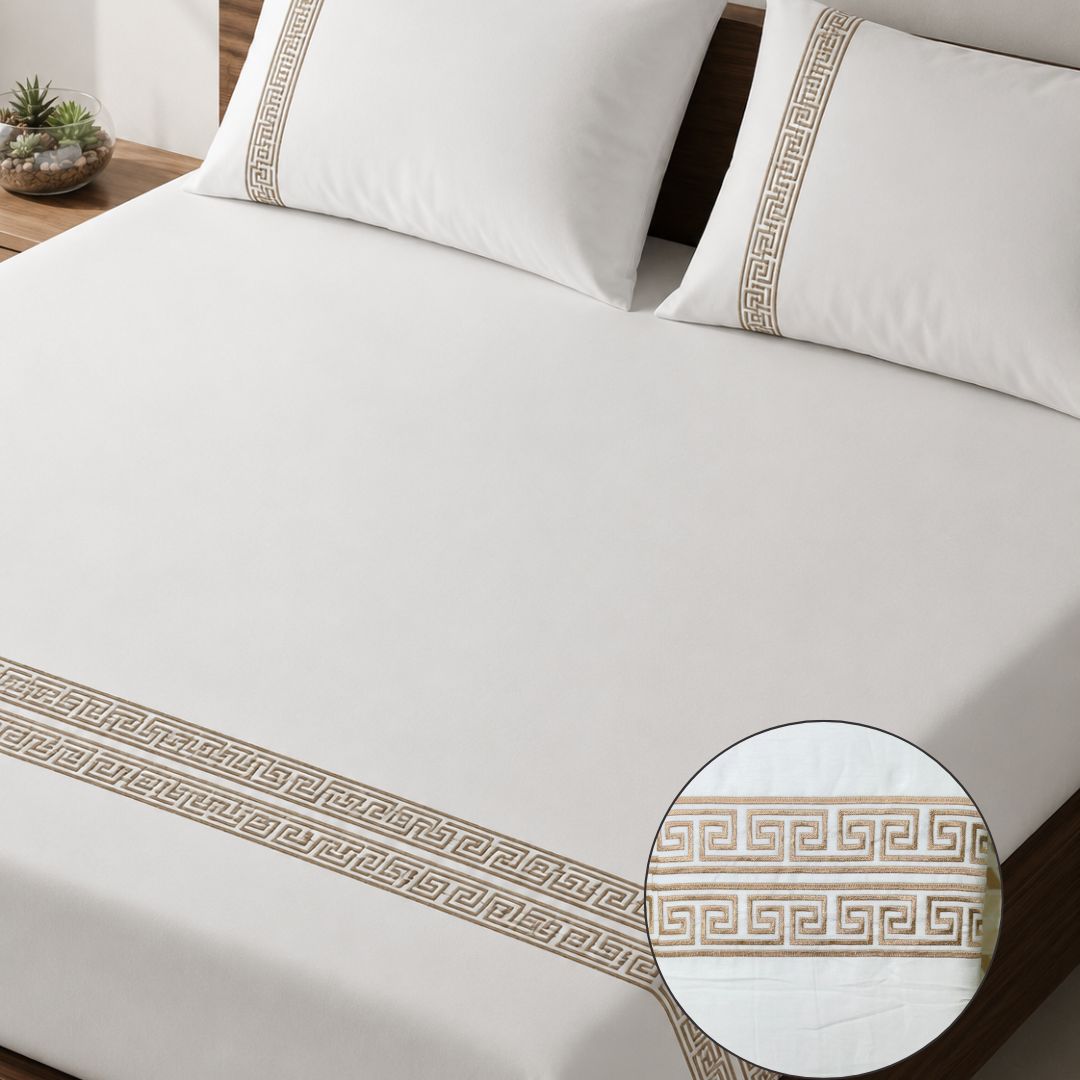 300TC Black & White Embroidered Bedsheet Set