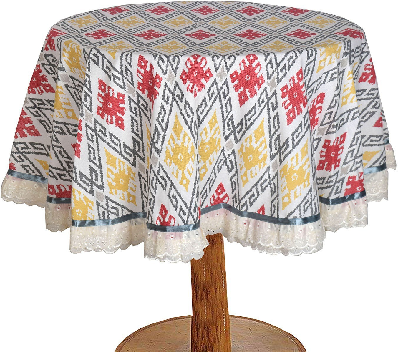 BILBERRY Furnishing By Preeti Grover Printed 4 Seater Table Cover (White & Red, Cotton, Linen)