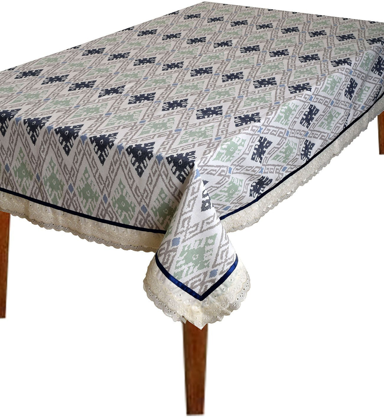 BILBERRY Furnishing By Preeti Grover Abstract 4 Seater Table Cover (White, Grey, Cotton)