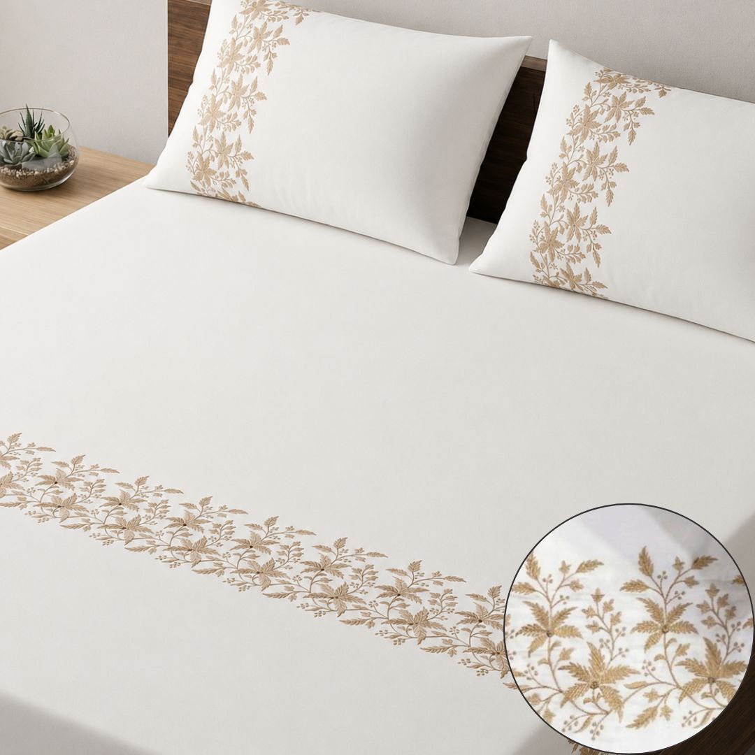 300TC Black & White Embroidered Bedsheet Set