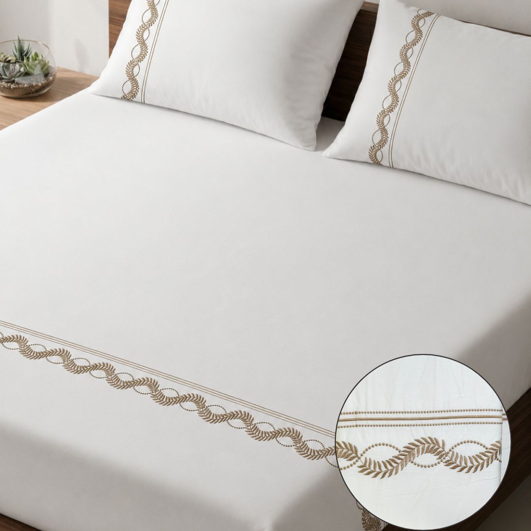 300TC Black & White Embroidered Bedsheet Set