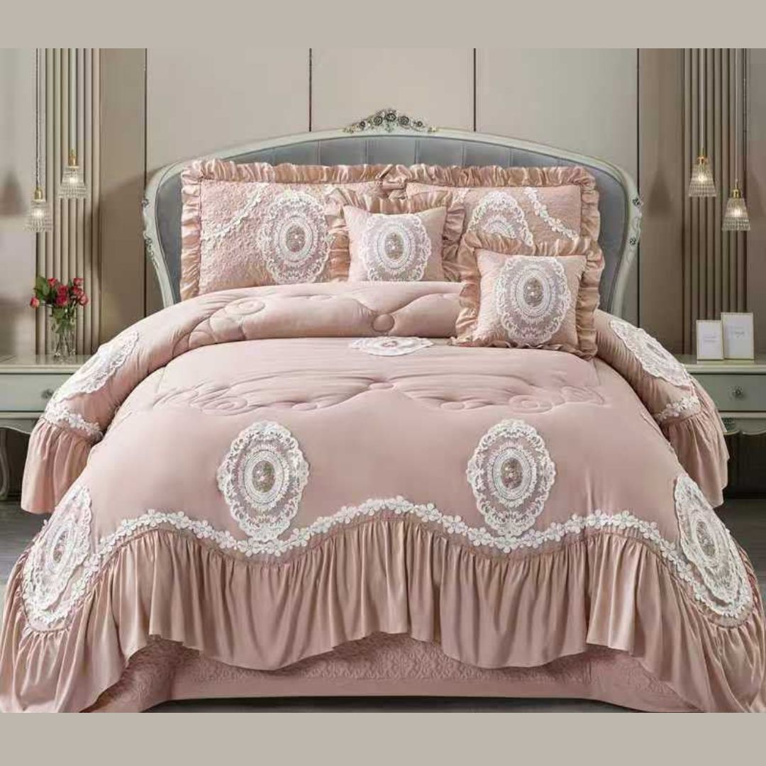 Victorian Style Frills Quilted 6 Pcs Bedcover Set