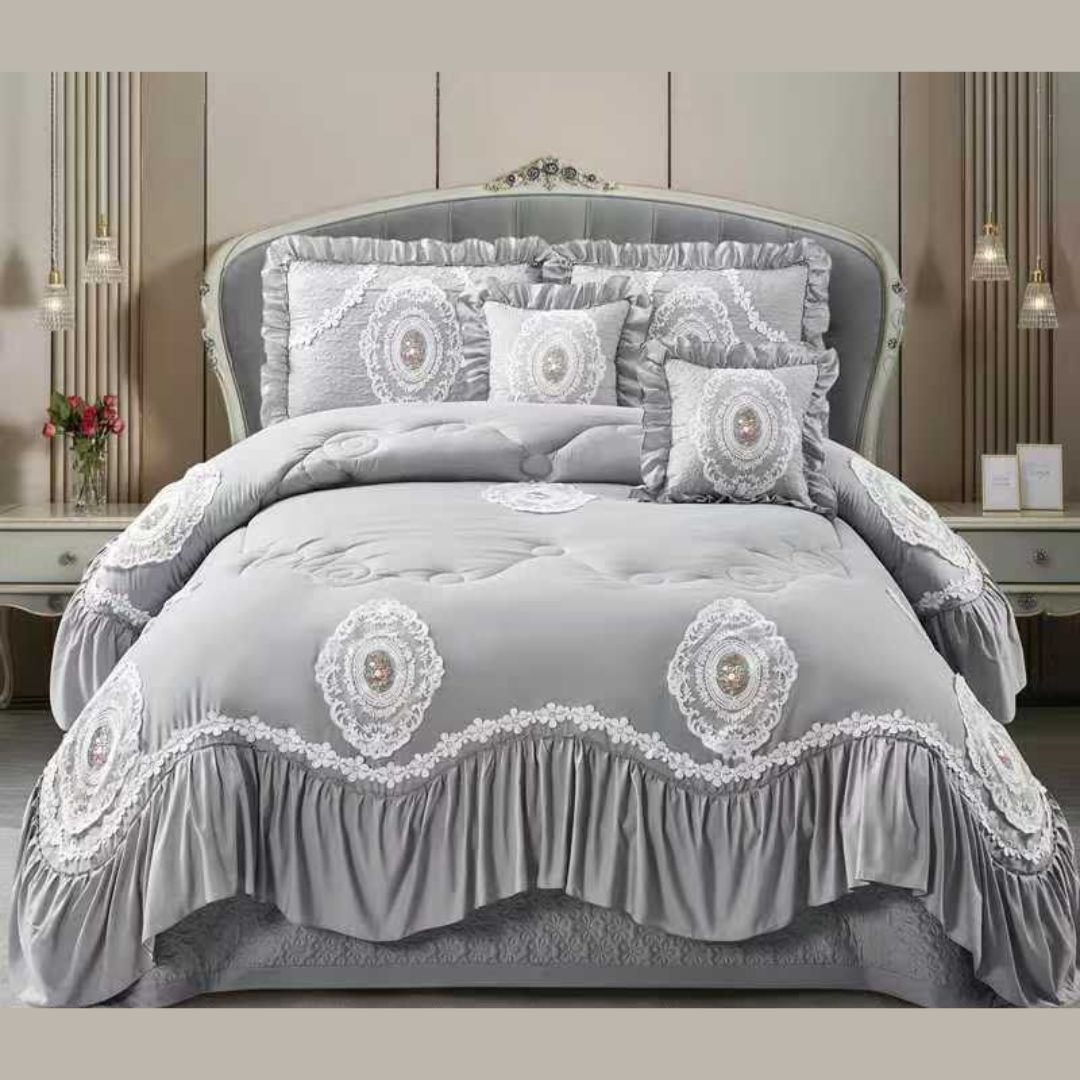 Victorian Style Frills Quilted 6 Pcs Bedcover Set