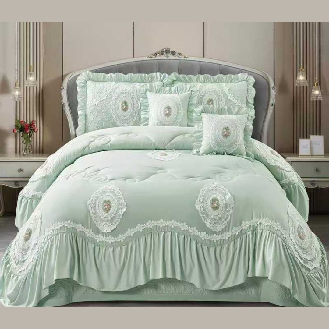 Victorian Style Frills Quilted 6 Pcs Bedcover Set