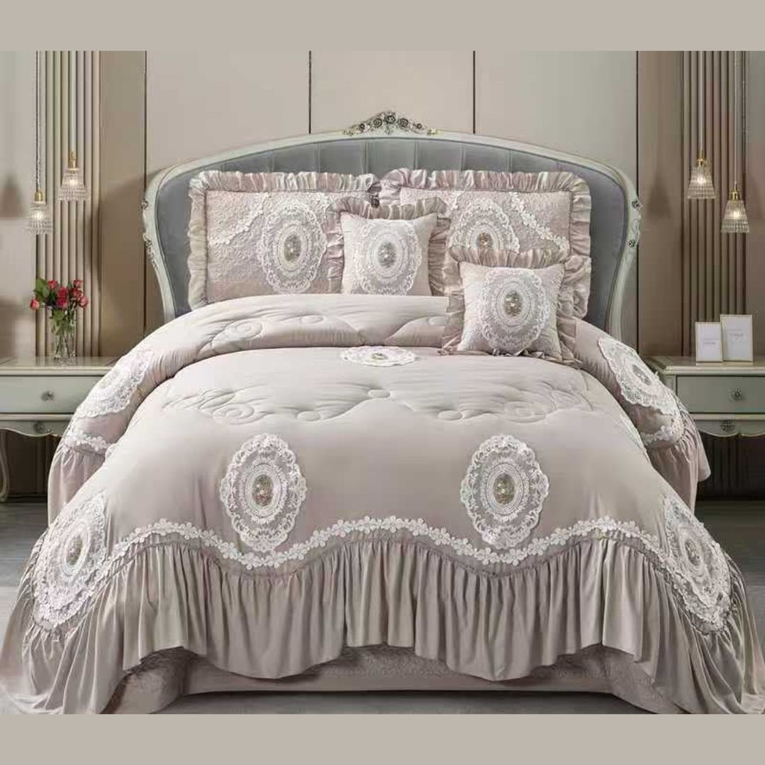 Victorian Style Frills Quilted 6 Pcs Bedcover Set