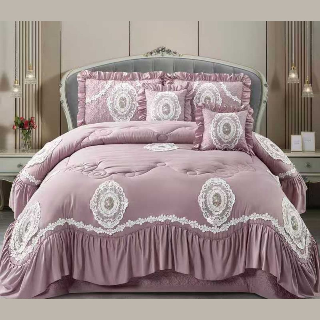Victorian Style Frills Quilted 6 Pcs Bedcover Set