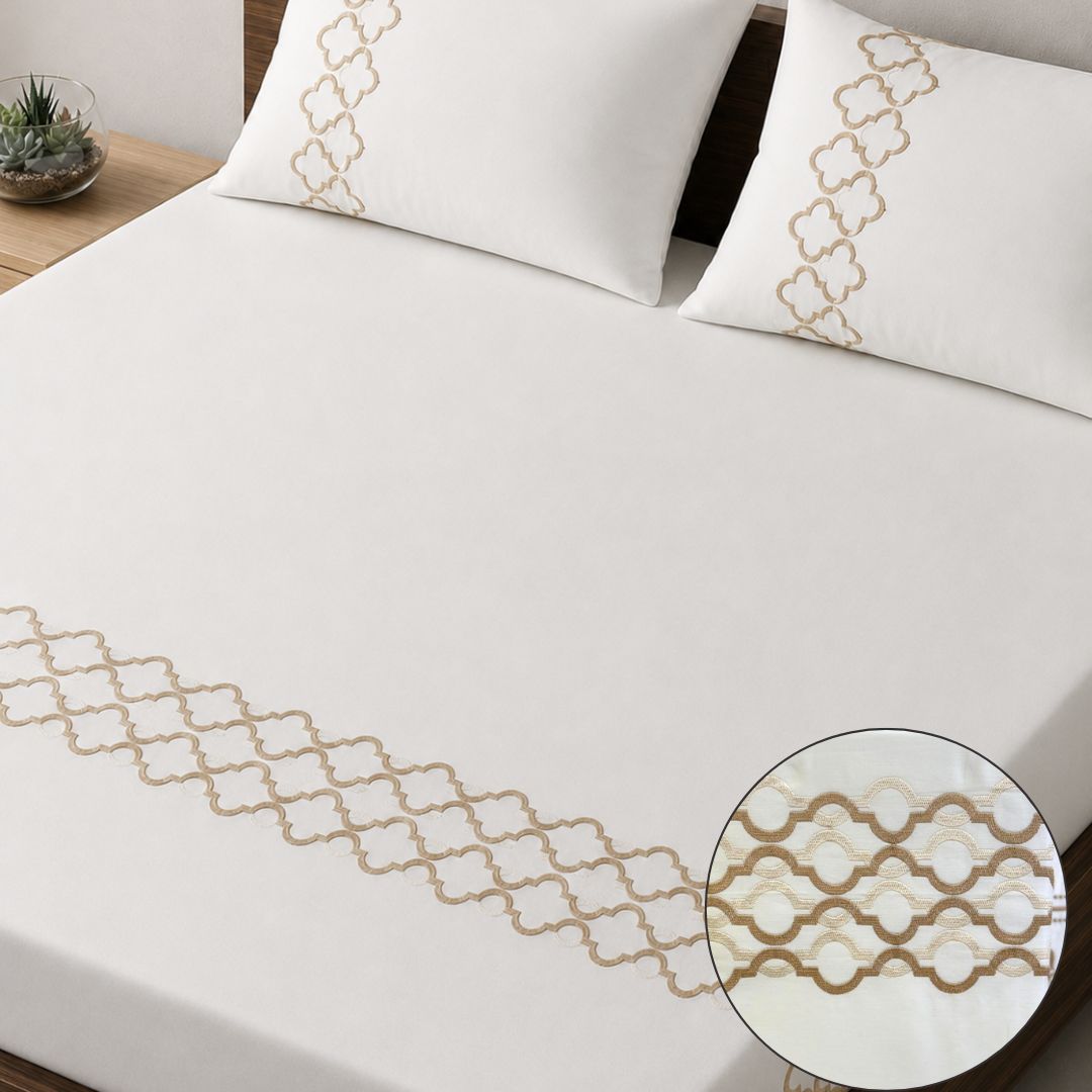 300TC Black & White Embroidered Bedsheet Set